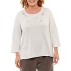 Alfred Dunner Lakeshore Drive 3/4 Sleeve Crew Neck T-shirt-womens Plus