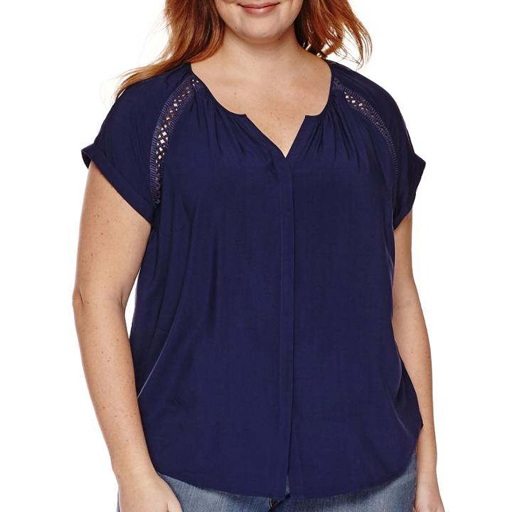 St. John's Bay Short-sleeve Button-front Blouse - Plus