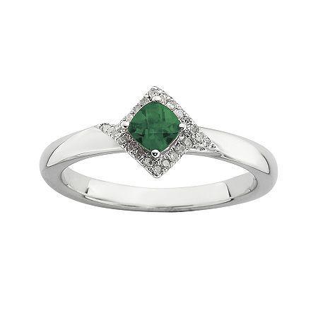 Personally Stackable 1/10 Ct. T.w. Diamond And Lab-created Emerald Ring