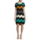 Robbie Bee Short-sleeve Textured Knit Chevron Sheath Dress - Petite