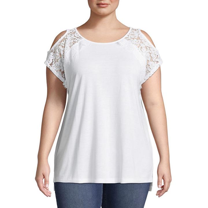 St. John's Bay Short Sleeve Lace Cold Shoulder Tee - Plus