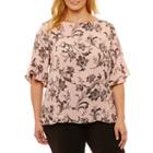 Liz Claiborne 3/4 Sleeve Crew Neck Georgette Blouse-plus