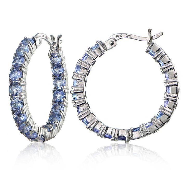 Genuine Blue Tanzanite 26mm Hoop Earrings