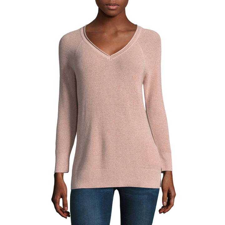 Liz Claiborne 3/4 Sleeve V Neck Lurex Sweater