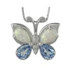 Genuine Blue Topaz, Lab-created Opal And Diamond-accent Butterfly Pendant Necklaced Accent Butterfly Pendant