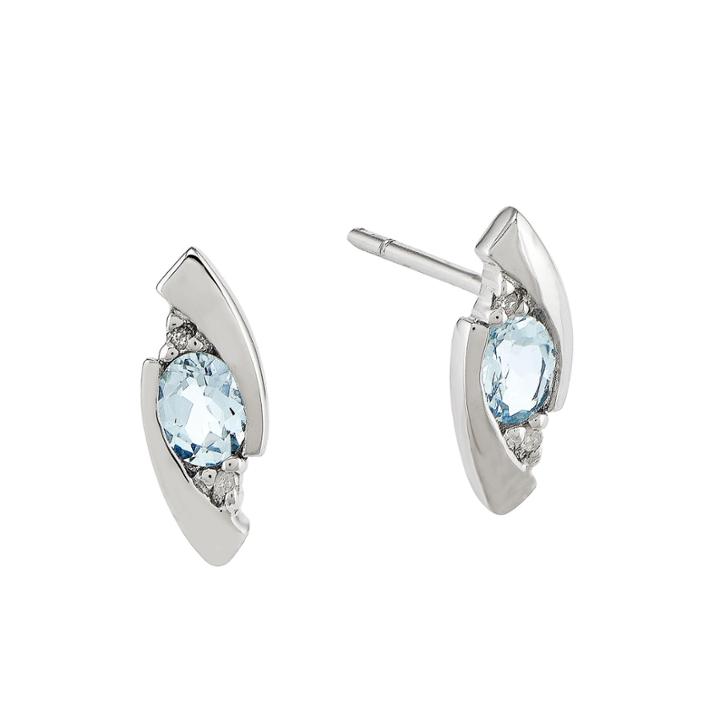 Genuine Aquamarine And Diamond-accent 14k White Gold Earrings
