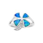 Simulated Blue Opal And Cubic Zirconia Sterling Silver Ring