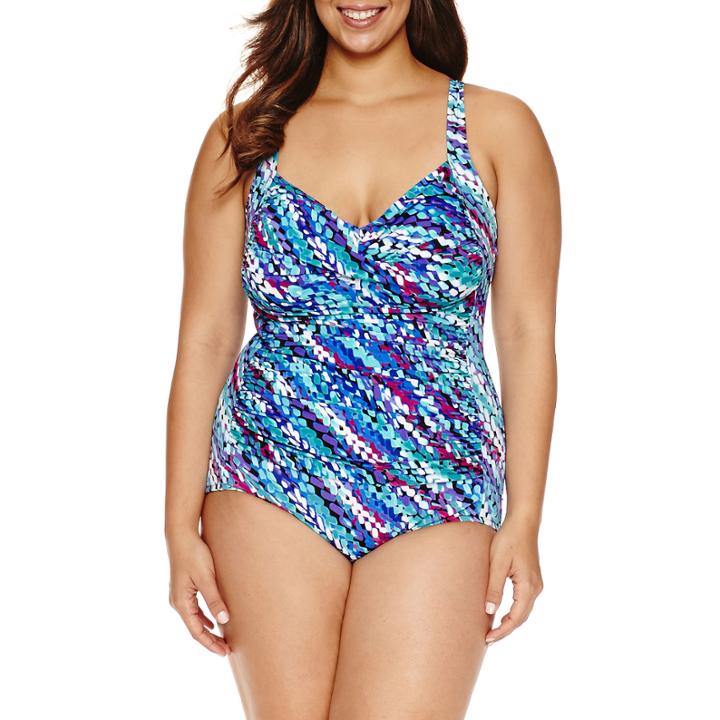 Trimshaper Pattern One Piece Swimsuit Plus