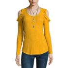 Self Esteem Long Sleeve Round Neck Knit Blouse-juniors