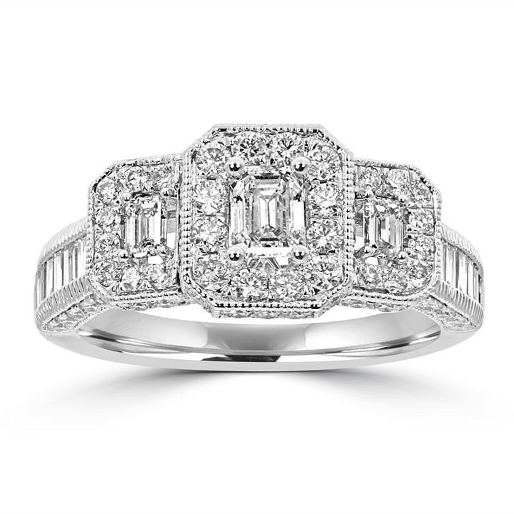 Love Lives Forever Womens 1 3/4 Ct. T.w. Multi-shape White Diamond 14k Gold 3-stone Ring