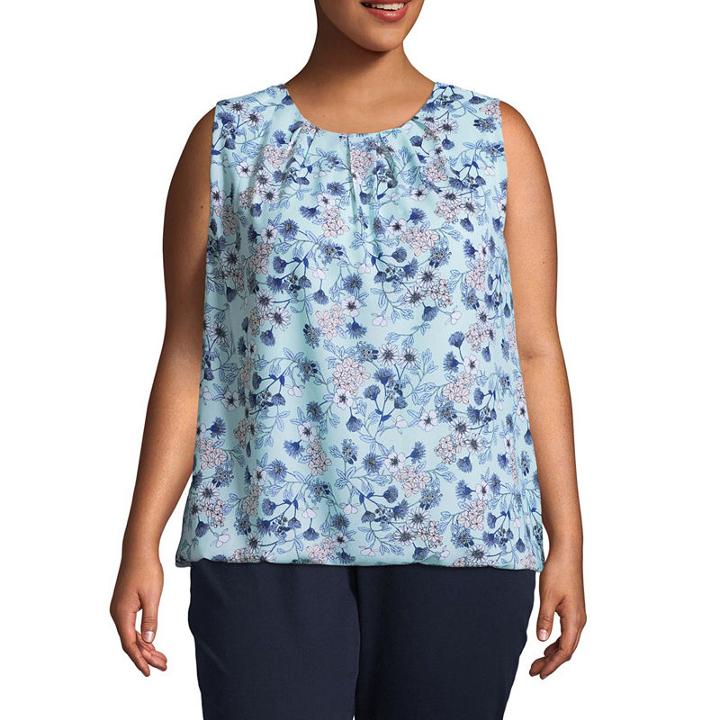 Liz Claiborne Pleat Neck Bubble Hem Blouse- Plus