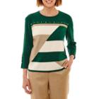 Alfred Dunner Emerald Isle 3/4 Sleeve Crew Neck Patchwork Pullover Sweater-petites