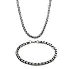 Mens Stainless Steel & Black Ip Inlay 5.5mm Round Box Chain & Bracelet Boxed Set