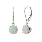 Lab-created Round Opal 10k White Gold Leverback Dangle Earrings
