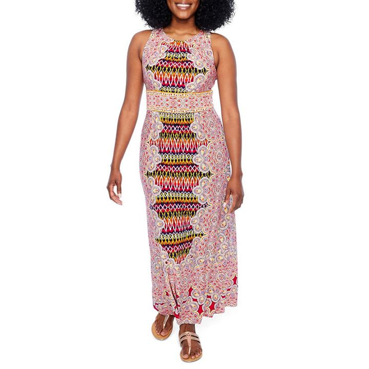 London Times Sleeveless Paisley Maxi Dress-petites