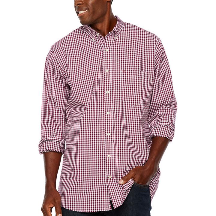 Izod Tall Slim Premium Essential Woven Gingham Long Sleeve Gingham