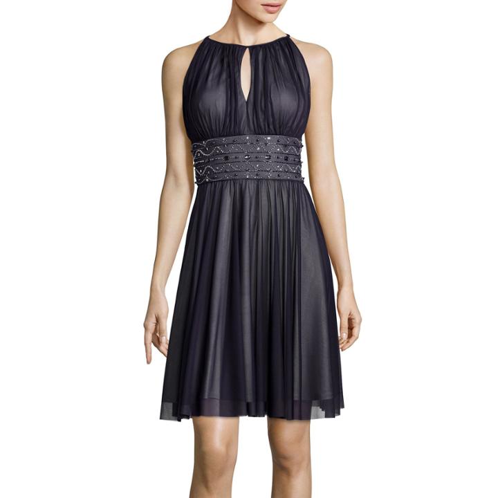 La Nouvelle Renaissance Sleeveless Beaded-waist Halter Dress