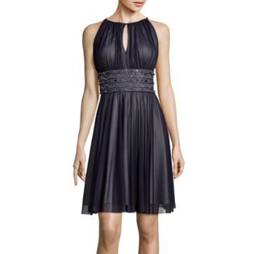 La Nouvelle Renaissance Sleeveless Beaded-waist Halter Dress
