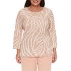 Alfred Dunner Just Peachy 3/4 Sleeve Crew Neck Pullover Sweater-plus