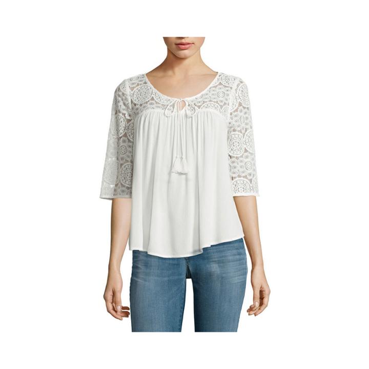 Arizona 3/4-sleeve Crochet Swing Top - Juniors