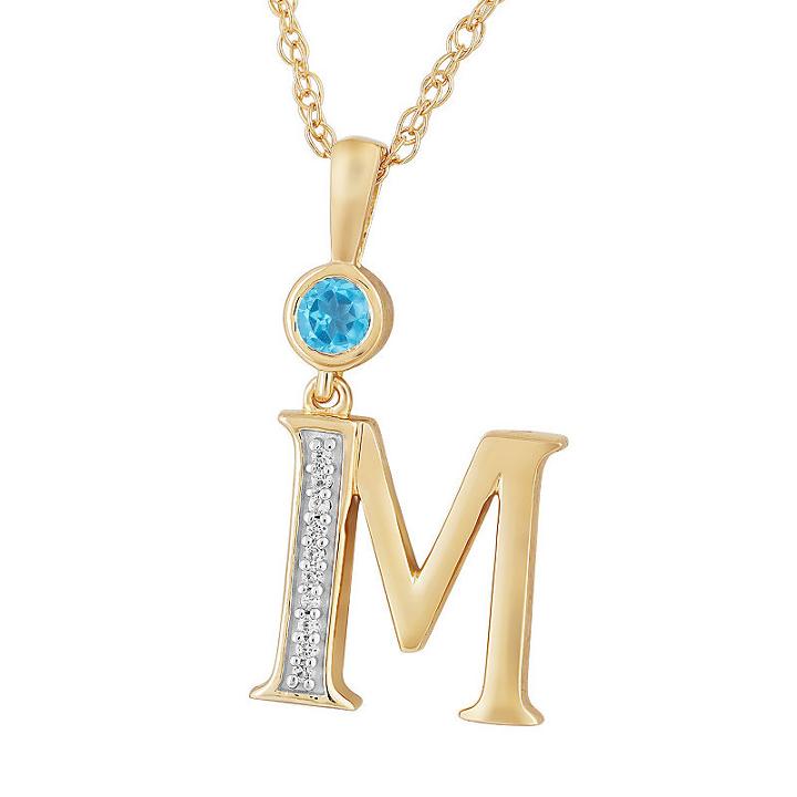 M Womens Genuine Blue Topaz 14k Gold Over Silver Pendant Necklace