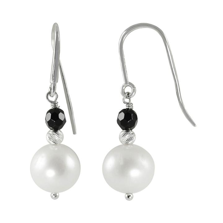 Cultured Freshwater Pearl, Onyx & Sparkle Bead Earrings