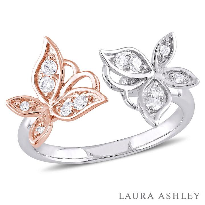 Laura Ashley Womens 1/4 Ct. T.w. Genuine White Diamond Cocktail Ring