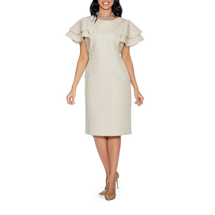 Giovanna Collection Women's Lotus Leaf Sleeve Brocade Shift Dress
