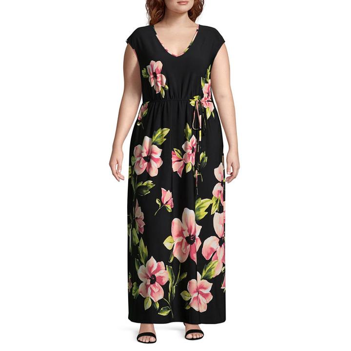 R & K Originals Short Sleeve Floral Maxi Dress - Plus