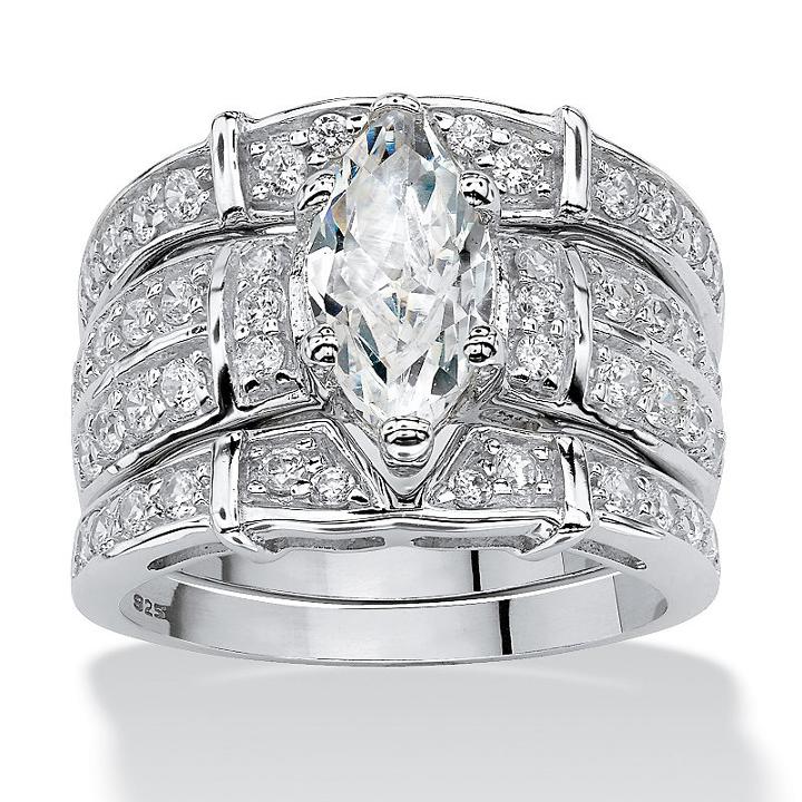 Diamonart Womens 3 Ct. T.w. White Cubic Zirconia Sterling Silver Bridal Set