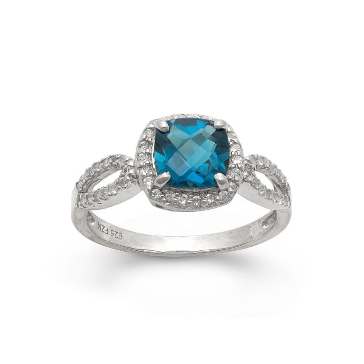 Genuine London Blue Topaz & Lab Created White Sapphire Sterling Silver Ring