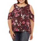 Self Esteem Sleeveless Round Neck Woven Floral Blouse-juniors Plus