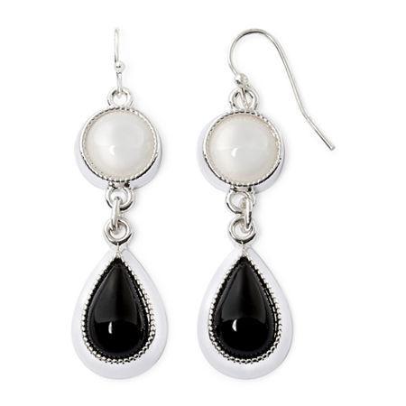 Liz Claiborne Black And White Silver-tone Double Drop Earrings