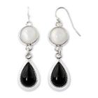 Liz Claiborne Black And White Silver-tone Double Drop Earrings