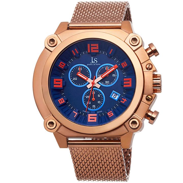 Joshua & Sons Mens Rose Goldtone Strap Watch-j-58rg