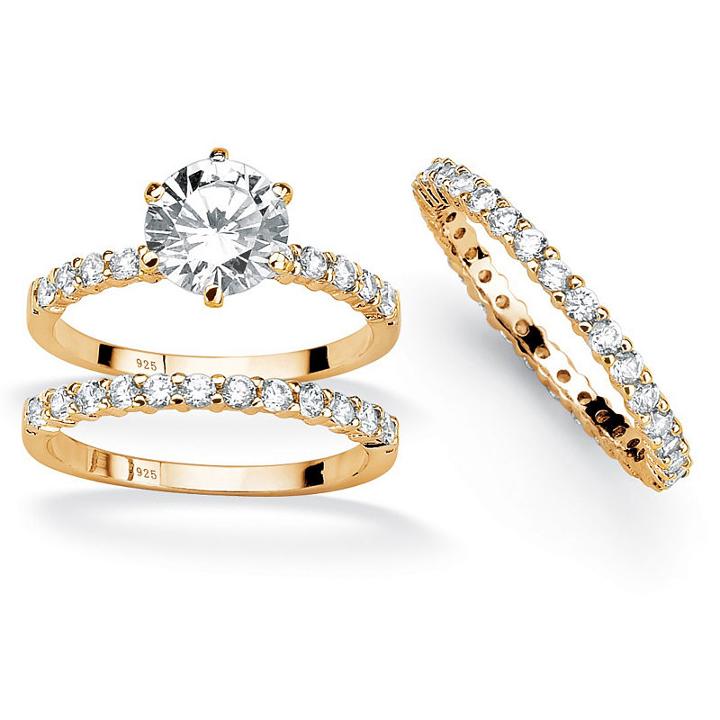 Womens 3 3/4 Ct. T.w. White Cubic Zirconia Gold Over Silver Bridal Set