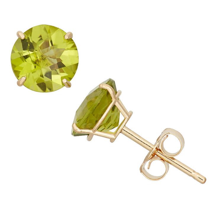 Genuine Green Peridot 10k Gold 6mm Stud Earrings