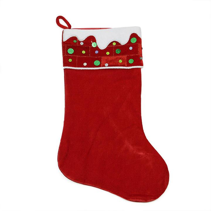 24 Large Red And White Sequined Velveteen Christmas Stocking