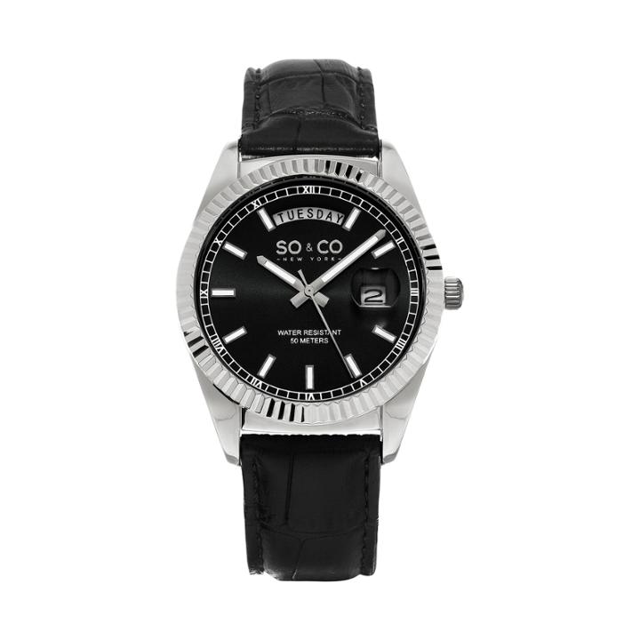 So & Co Ny Womens Madison Leather Dress Quartz Day And Date Watch J154p20