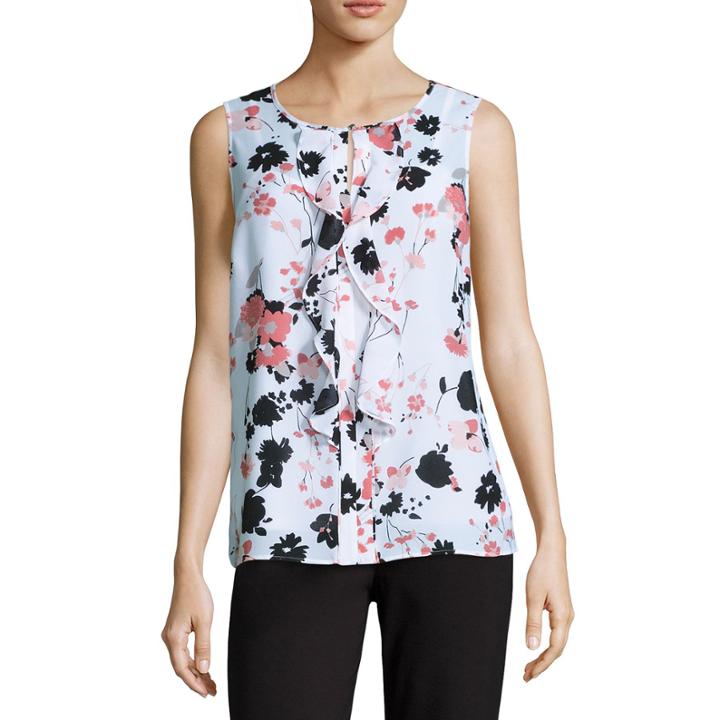 Liz Claiborne Sleeveless Crew Neck Woven Blouse