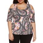 Bisou Bisou Elbow Sleeve Scoop Neck Knit Blouse-plus