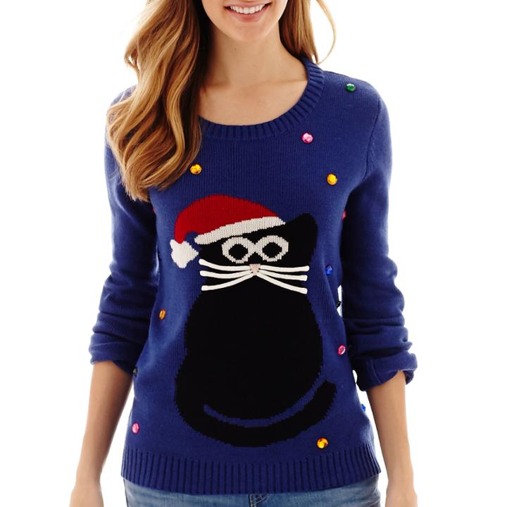 By Design Long-sleeve Kitty Cat Christmas Sweater