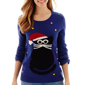 By Design Long-sleeve Kitty Cat Christmas Sweater
