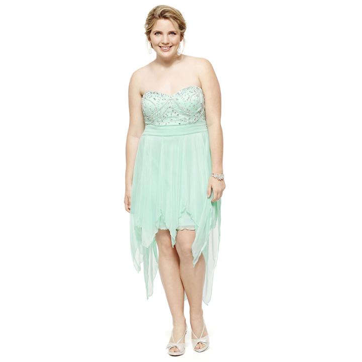 City Triangles Strapless Jeweled-bodice Spiral-hem Dress - Juniors Plus