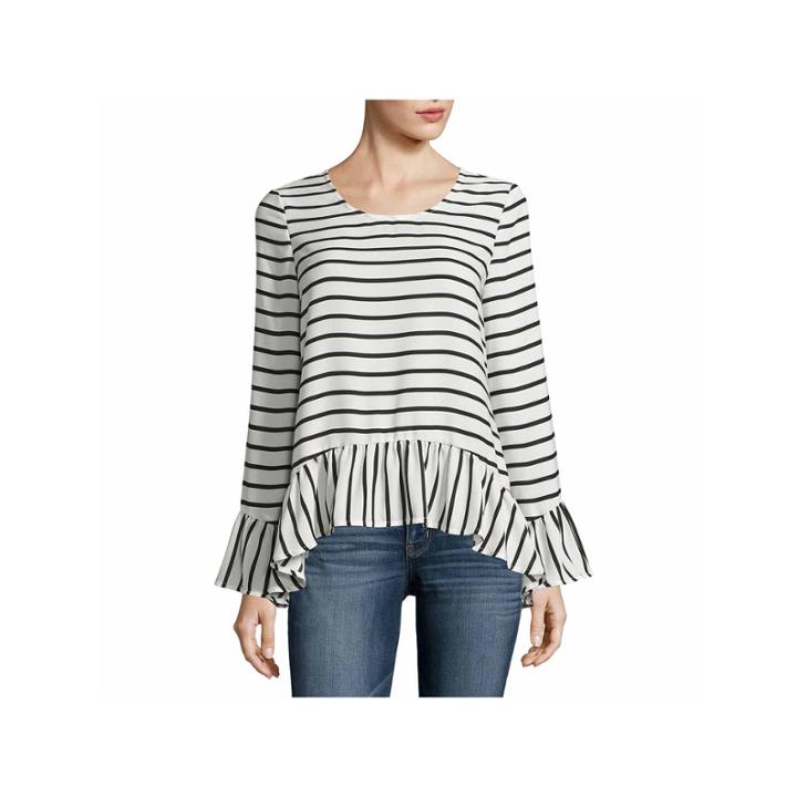 A.n.a Long Sleeve Crew Neck Woven Floral Blouse-talls