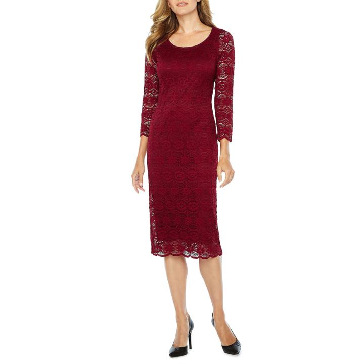 Liz Claiborne 3/4 Sleeve Medallion Lace Sheath Dress