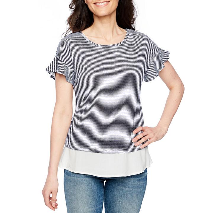 St. John's Bay Short Sleeve Round Neck Knit Blouse-petites