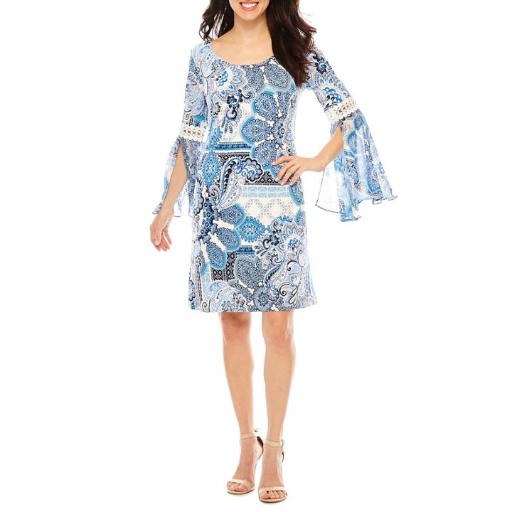 Ronni Nicole Long Sleeve Paisley Shift Dress
