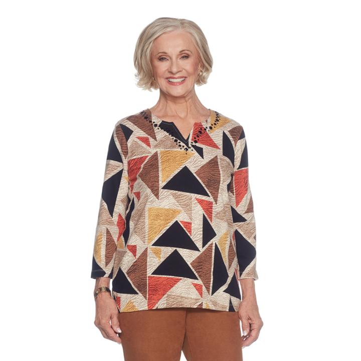 Alfred Dunner Jungle Love 3/4 Sleeve Split Crew Neck T-shirt-womens