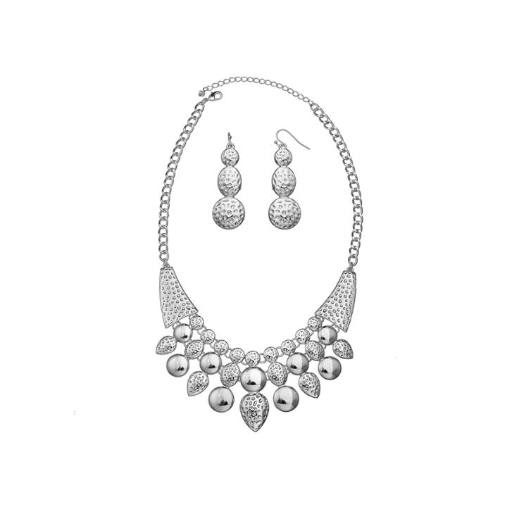Bold Elements&trade; Silver-tone Hammered Bead Necklace & Earring Set